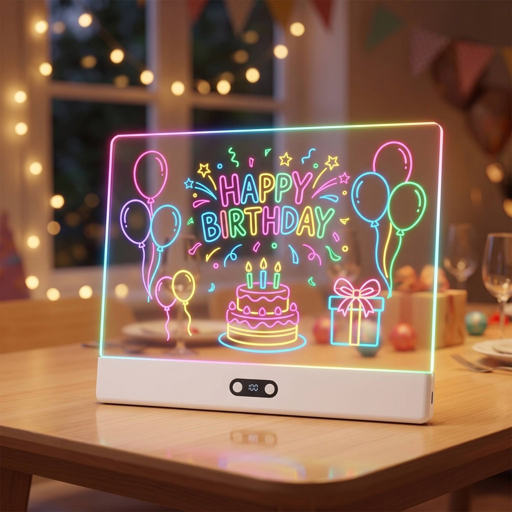 กระดานเขียน Wipe-Clean Light-up Dry Erase Board นํากลับมาใช้ใหม่แบบพกพาสําหรับเด็ก, ตกแต่งโต๊ะ, ป้าย