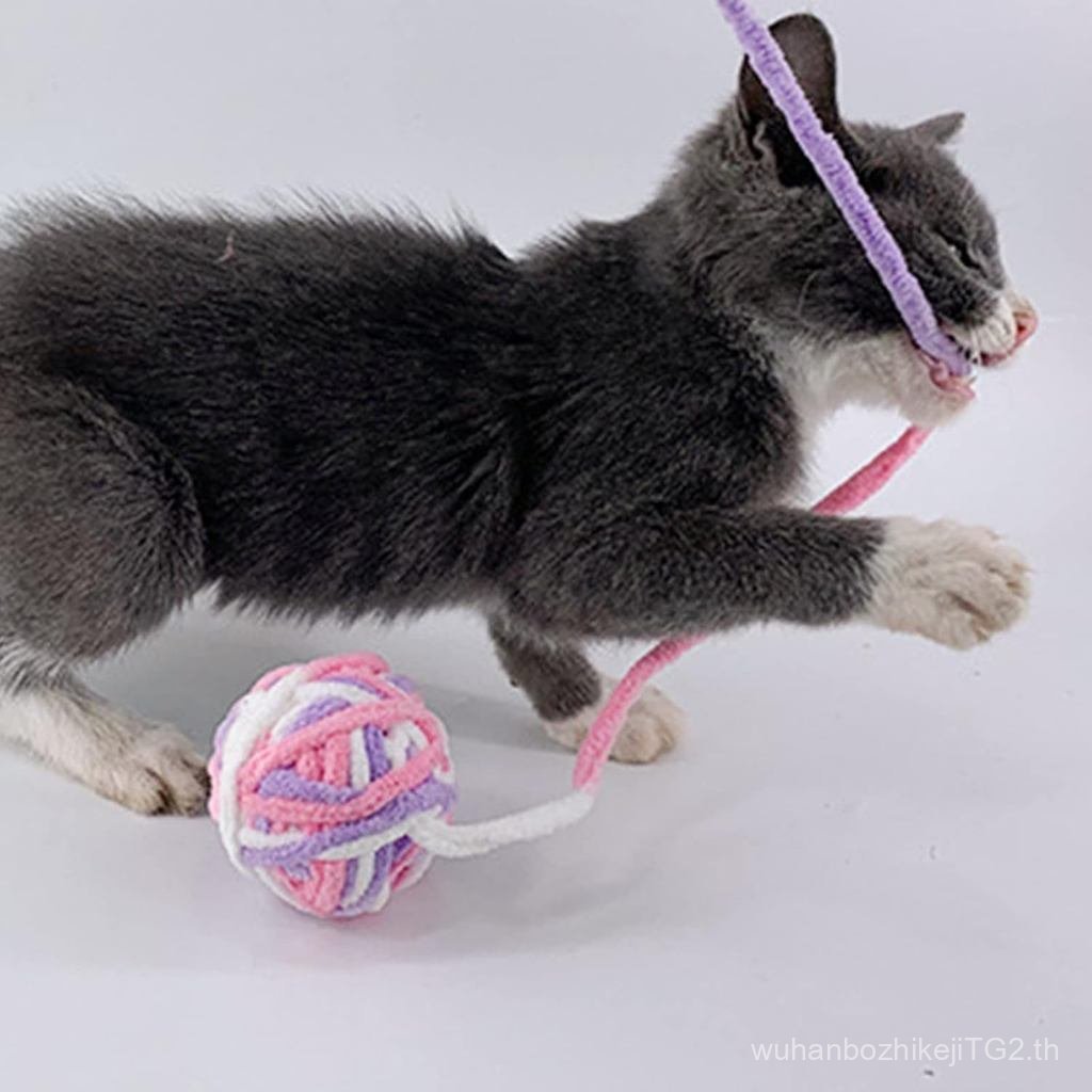 Interactive Cat Yarn Ball ของเล่น Bell และ String, 1.97 นิ้ว,Multi-Colored Fuzzy Balls Chewing ของเล