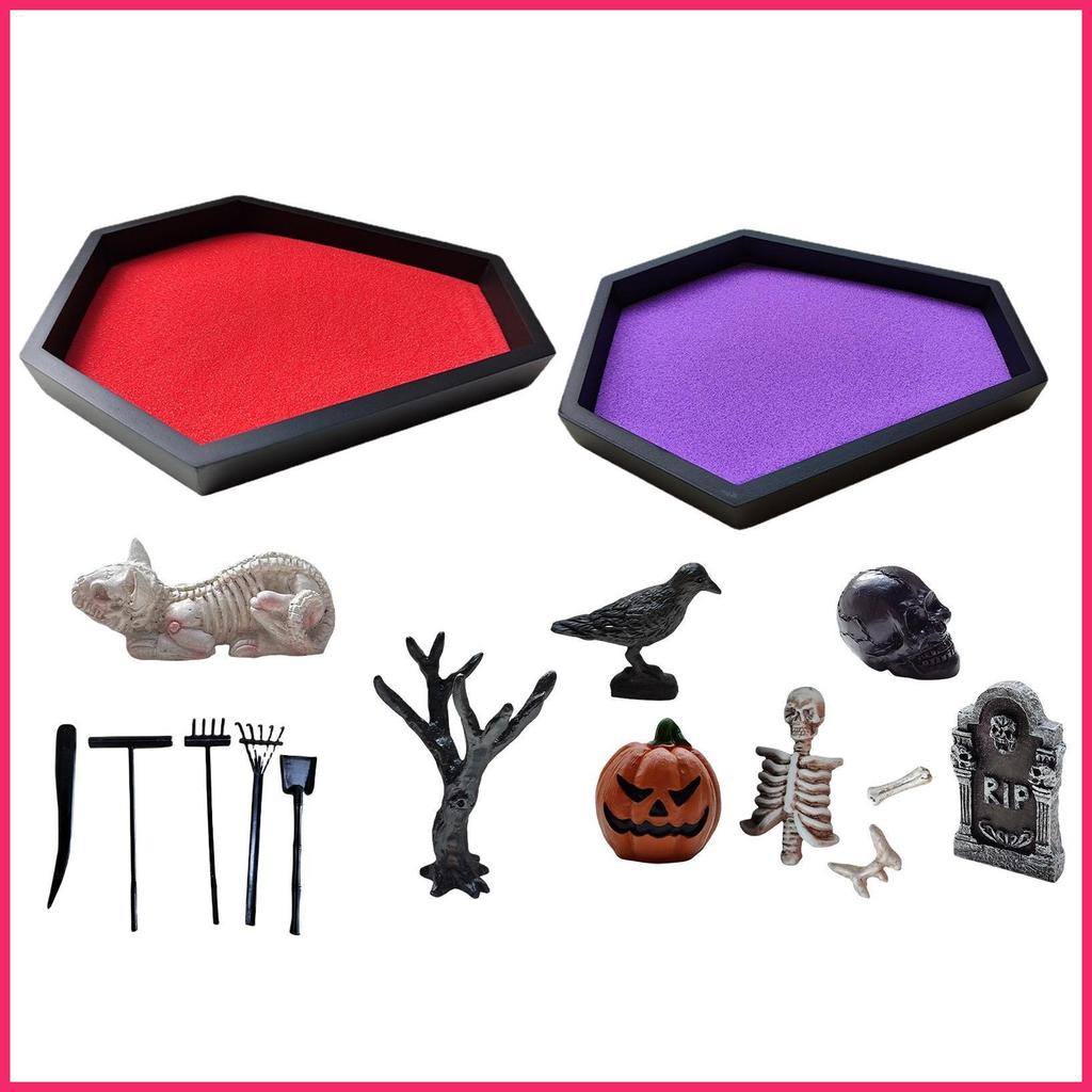 Coffin Zen Garden ชุดทราย Spooky Tombstone Crow ตาราง Decor Mini Zen Garden โต๊ะ Decor สําหรับ Home 