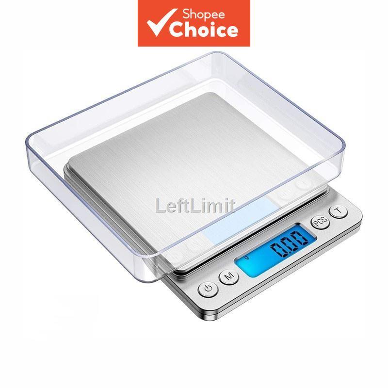 เครื่องชั่งน้ําหนักดิจิตอลขนาดเล็กสแตนเลสสตีลพร้อมถาด 2 ใบ หน้าจอ LCD มีไฟพื้นหลัง ฟังก์ชัน Tare และปิดเครื่องอัตโนมัติ 9 หน่วย