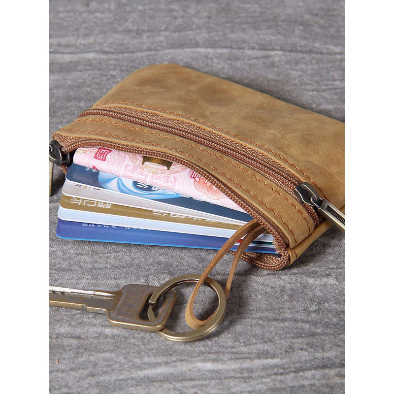 First Layer Cowhide Mini Card Holder กระเป๋าใส่เหรียญขนาดเล็กผู้ชายผู้หญิง Retro Handmade Original Ultra-Thin Leather Drivers License Key Case thumbnail 3