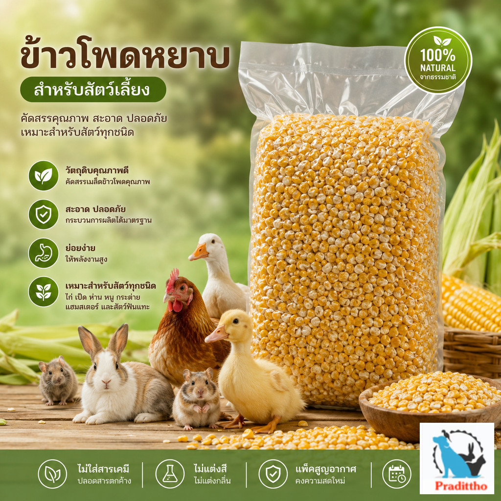 ข้าวโพดบดหยาบสำหรับสัตว์ฟันแทะ 1 กก. (ไก่ ลูกไก่ เป็ด ห่าน กระต่าย หนู แฮมสเตอร์)