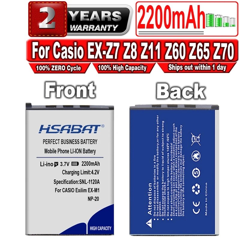 HSABAT 2200mAh NP-20 แบตเตอรี่กล้องสําหรับ CASIO Exilim EX-M1 M2 Z3 Z4 S1 S2 S3 S4 S100 Z8 Z40 Z65 z