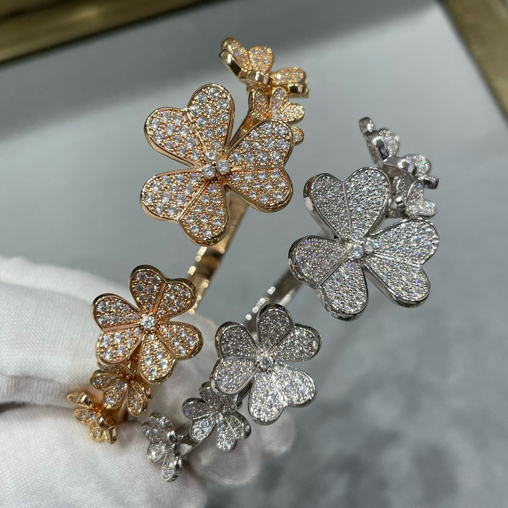 Vans Clover Full Diamond Open Bracelet Female v Gold Plated 18k Rose Gold 7 Flowers Clover Diamond B