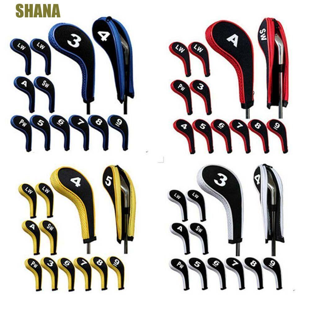 SHANA Golf Iron Headcover 3-9,P,S,A Wedge cover 12 ชิ้นกอล์ฟเหล็กชุดอุปกรณ์การฝึกอบรมจํานวนออกแบบยาง Neoprene คอยาวซิป Golf Headcovers
