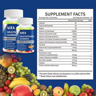 VITA วิตามินรวมกัมมี่ อาหารเสริม บํารุงสมอง เสริมภูมิคุ้มกัน VitaminABCD Multivitamin Gummy Dietary Supplement 60Gummies