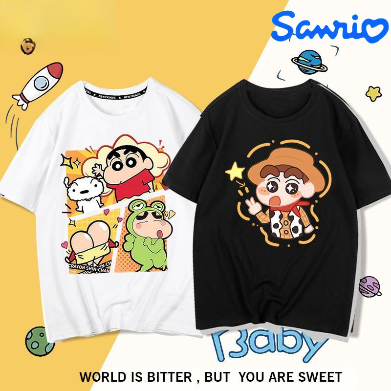 เสื้อยืด Sanrio Unisex Sinchan Sinchan Full Cotton Premium เสื้อผู้ชายและผู้หญิง