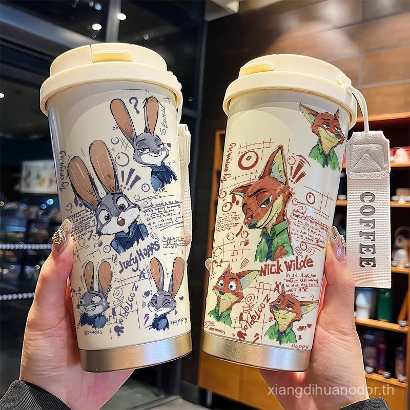 ขวดน้ำเก็บความเย็น Judynick ลาย Zootopia ถ้วยกาแฟรูปคู่รักการ์ตูนน่ารัก เหมาะสำหรับเด็กและนักเรียน