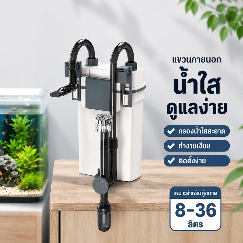 ตัวกรองตู้ปลา แขวนขอบตู้ กรองนอก เงียบ ประหยัดไฟ ปั๊มน้ำ ตู้ปลาเล็กกลาง 8 36 นิ้ว