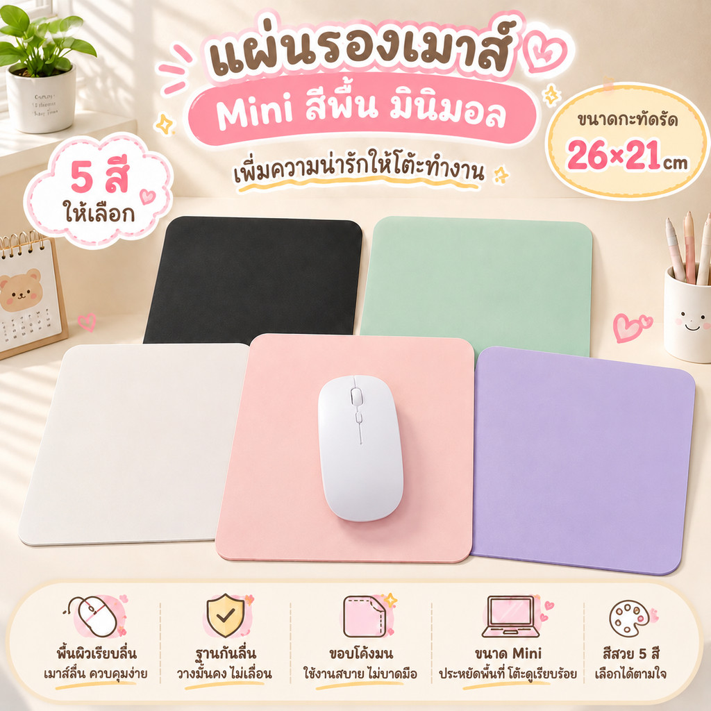 New แผ่นรองเมาส์ แผ่นรองเมาส์หนัง PU สำหรับทำงาน ป้องกันการลื่นไหลหนังPUทนความร้อนกันน้ำ สีแคนดี้สดใส