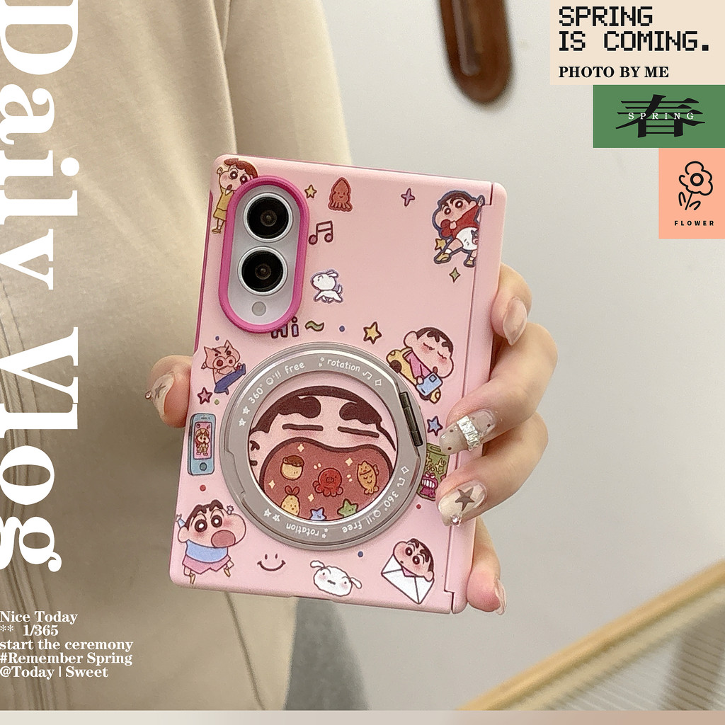 New style การ์ตูน น่ารัก Crayon Shin-chan ฝังตัว Magnetic holder Skin feel เคส สำหรับ Samsung Galaxy Fold8 Wide Case ชุดสามชิ้นที่ถอดออกได้รวมทุกอย่าง แกนกลางแม่เหล็ก ป้องกันการตก พลิกปก เคส