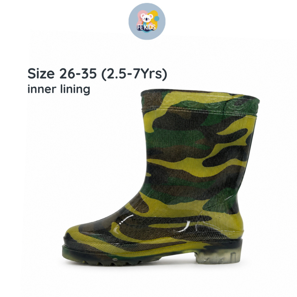 อายุ 2.5-7Yrs เด็กรองเท้าฝนกันน้ํา PVC รองเท้ายางขนาด 26-35 Kasut Hujan Kanak เด็กไม่ลื่น