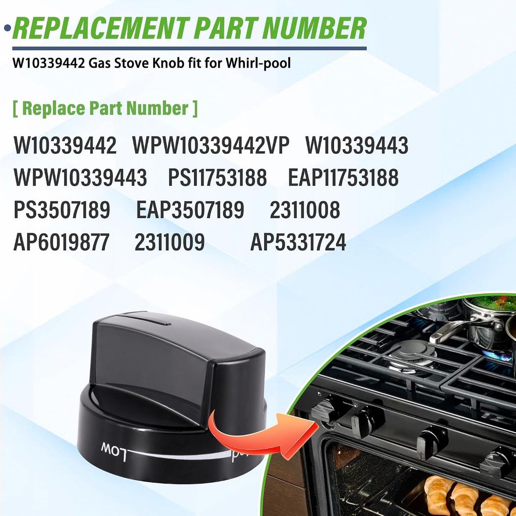 4 WPW10339442 ลูกบิดเตา Fit สําหรับ Whirl-Pool Gas Range WFG320M0BB0 WFG320M0BB1 WFG320M0BB2 WFG320M