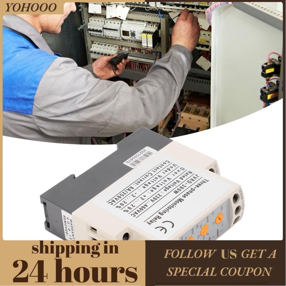 yohooo รีเลย์มอนิเตอร์ 3 Phase Over Under Voltage Protector Adjustable 3 Phase JVRD‑380W 380V
