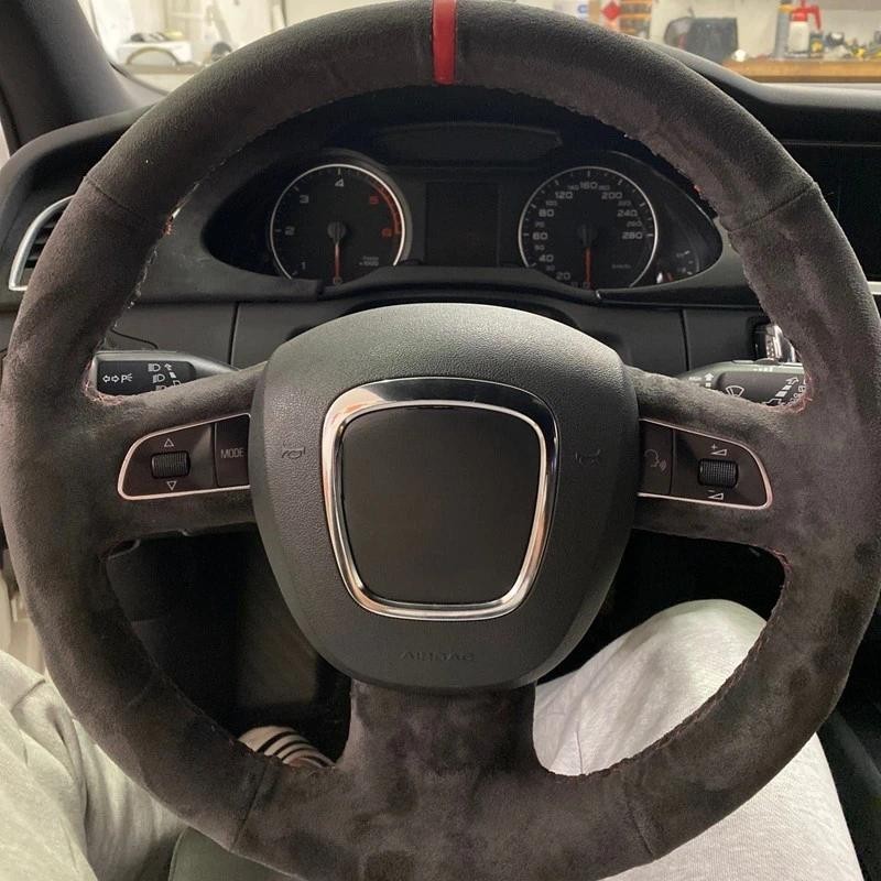 สีดํา Suede Braid พวงมาลัยรถสําหรับ Audi A3 8P Sportback A4 B8 Avant A5 8T A6 C6 A8 D3 Q5 8R Q7 4L S