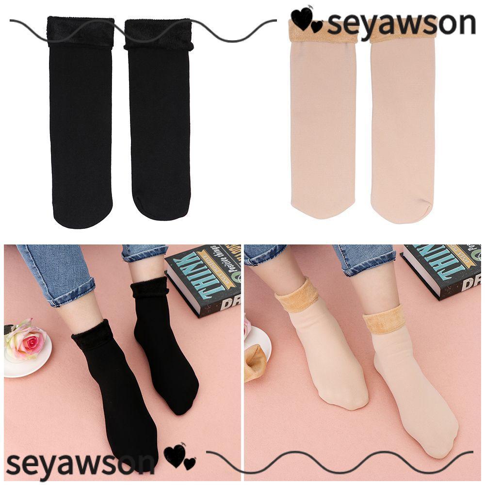 SEYAWSON Thicken ถุงเท้าไม่มีรอยต่อบ้านฤดูหนาวอุ่นกํามะหยี่ชั้น Stocking