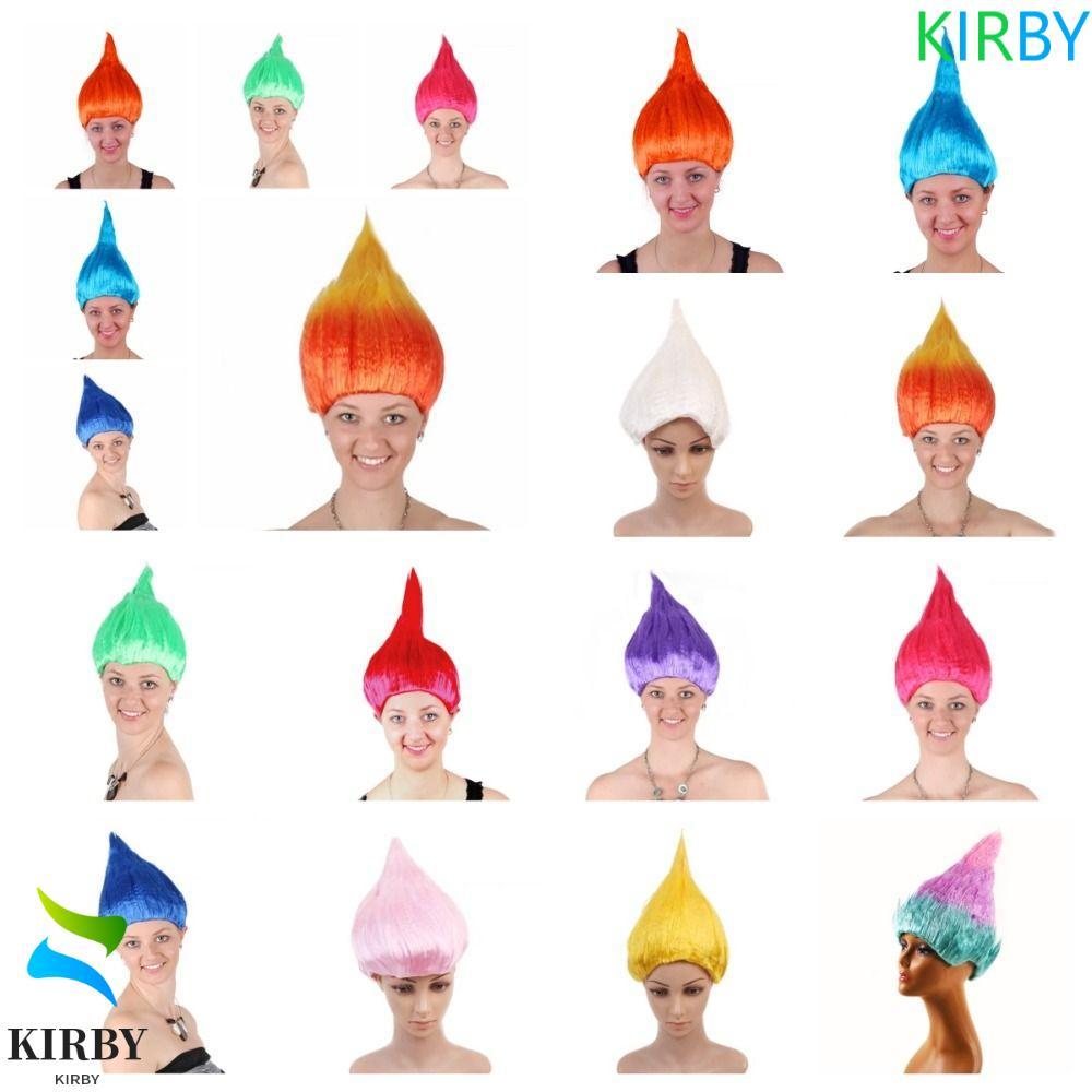 วิกผม KIRBY Troll, วิกผมสีฮาโลวีนสังเคราะห์ตรง, ไนท์คลับเปลวไฟ Breathable Fluffy คอสเพลย์ปาร์ตี้วิกผมแต่งหน้า