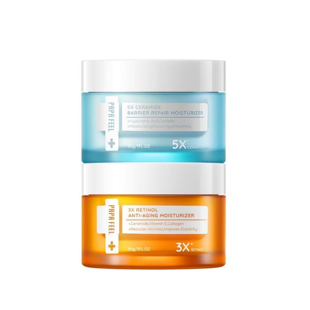 Papafeel Moisturizer Skin 30g.+ Papafeel 3X Retinol Ceramide Collagen 30g/Set2Pcs.