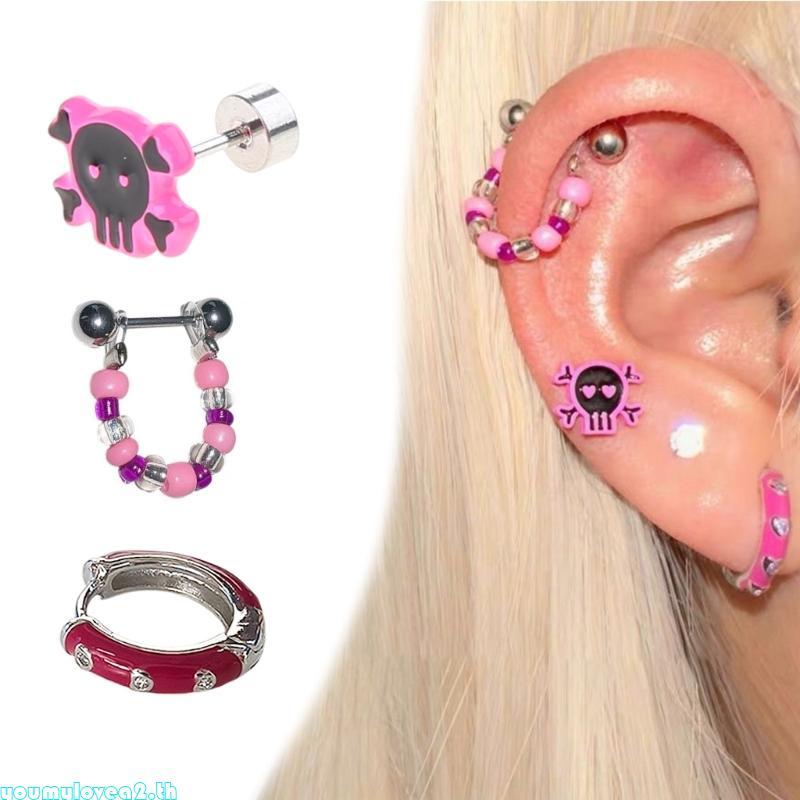 Yml2 Y2K Studs ต่างหูเครื่องประดับหูแฟชั่นอุปกรณ์เสริมวัสดุโลหะผสม Y2K หู Studs