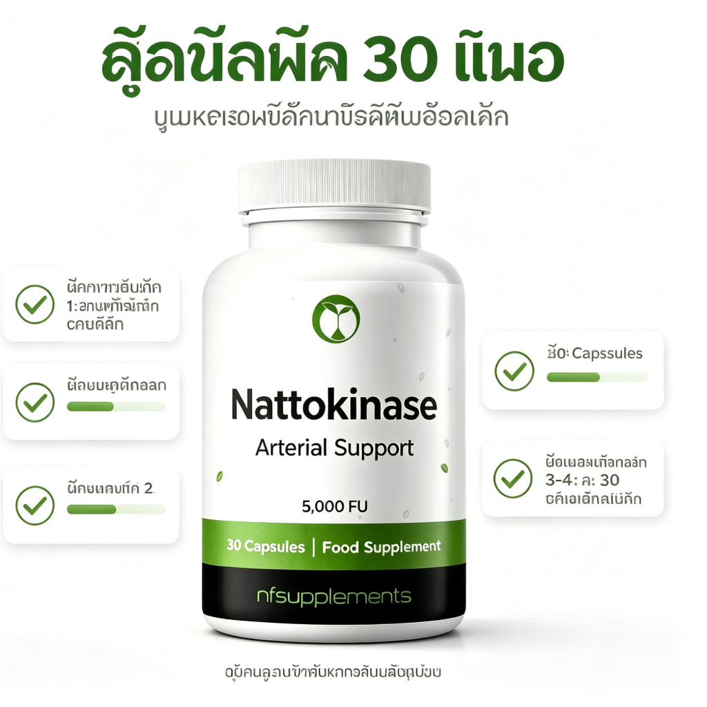 แคปซูลอาหารเสริม Nattokinase 500 FU พร้อมสารสกัด Motherwort & Oregano, แคปซูลจากพืช 30 แคปซูล, ข้อสอ