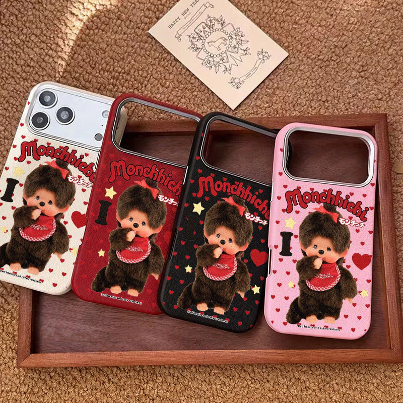 เคสไอโฟน13 17 เคสหนังวัว ลายมอนจิจิน่ารักฮิต สำหรับiPhone 16 17 13 14 15 12 11 Pro Max 7 8 14 15 16 Plus XR X