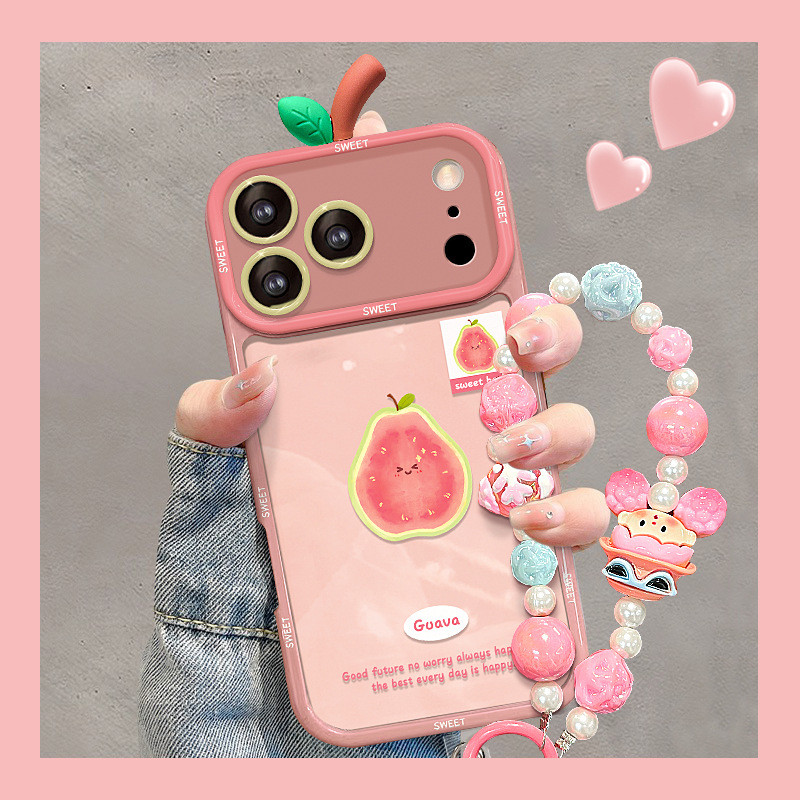 8.3-Guava พร้อมสร้อยข้อมือเหมาะสําหรับ Apple 16promax เคสโทรศัพท์ iphone17 ฤดูร้อนสาวหัวใจเคสป้องกัน