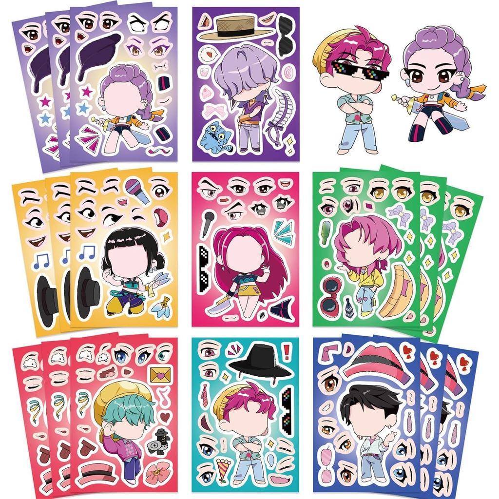 24 แผ่น 6.3x4.3 DIY Make a Face K pop Demon Movie Hunters สติกเกอร์สําหรับวัยรุ่น Make Your Own Mixe