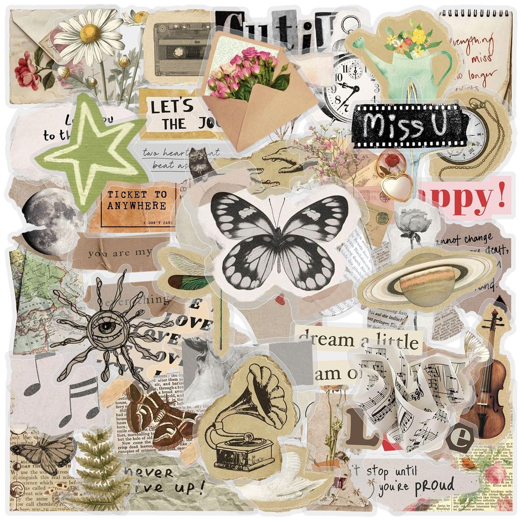 Ins Vintage ภาษาอังกฤษสคริปต์สติกเกอร์ PET 50 ชิ้นความงาม Graffiti Decals สําหรับ Journal เครื่องเขียน DIY ตกแต่ง