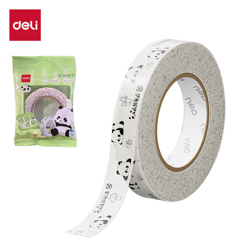 กระเป๋า Deli XM567 Panda Masking Tape 15mm * 20y * 130μm Painting Masking Hand Tear Tape