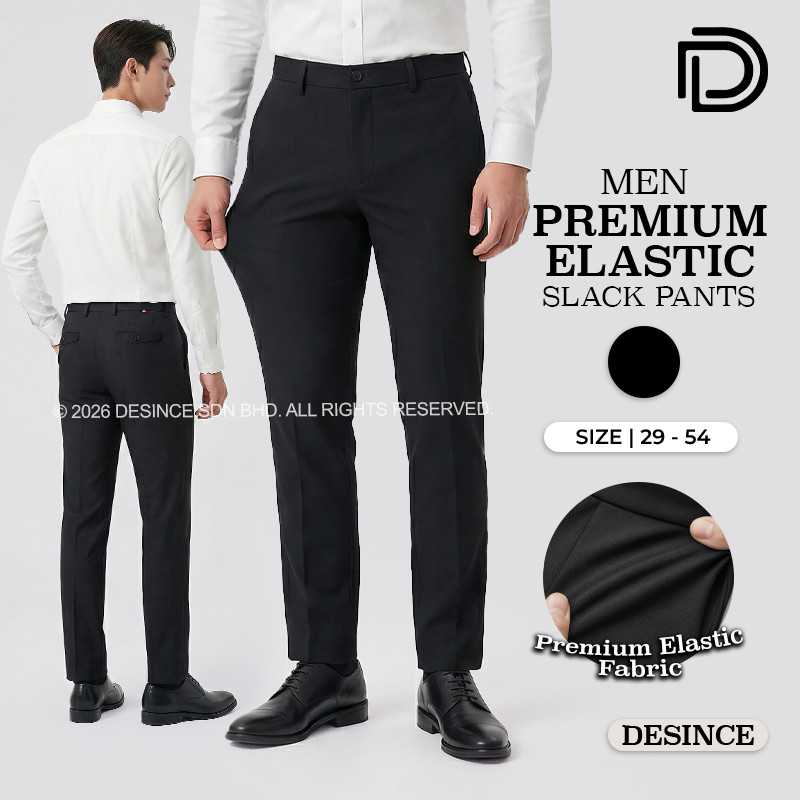 DESINCE Men Premium Elastic Slack Pant สีดําอย่างเป็นทางการกางเกงสํานักงานสวมใส่ MP 098 MP 100 MP 10