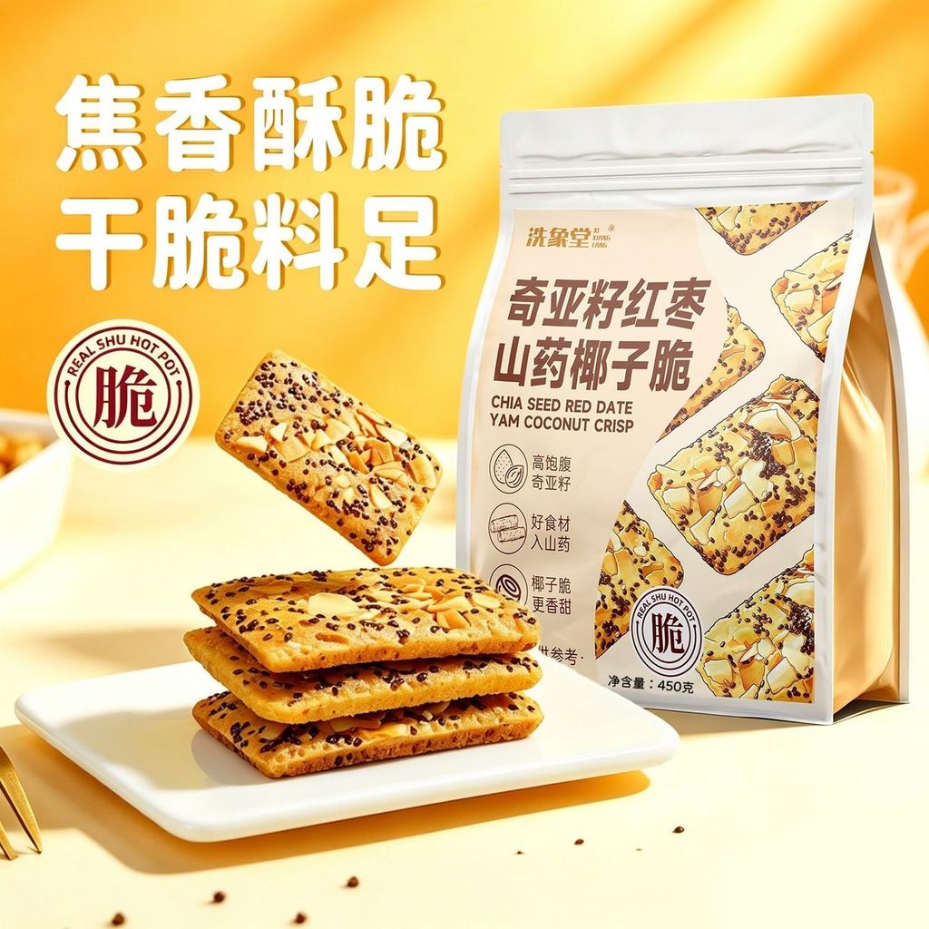 2026 สไตล์ใหม่ [ซักผ้า Elephant Hall Chia Seed Red Date Mountain Crisp Chips 450g บรรเทาตะกละกรอบ Re