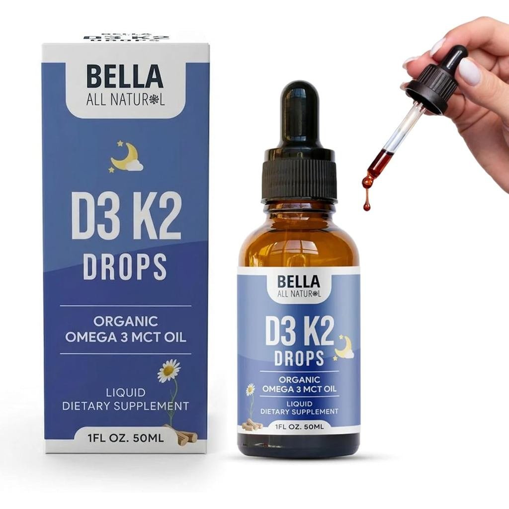 Bella All Natural Vitamin D3K2 Drops Organic Omega3MCT Oil-Night 9WMU