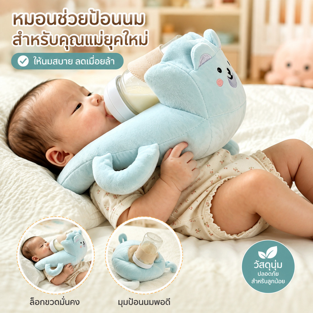 ขาตั้งขวดนมเด็กแรกเกิด หมอนรองป้อนนม ปรับองศา ปรับสูง ฐานมั่นคง จับขวดแน่น ใช้บนเตียง รถเข็น