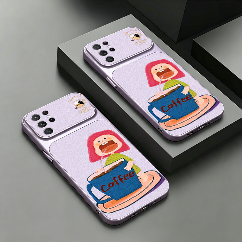SAMSUNG กรณีสําหรับSamsung S22 S21 ultra S22 S21 plus S22 S21 fe 5Gฝาครอบโทรศัพท์ความวิตกกังวลSoftcaseซิลิโคนกันกระแทกใหม่ออกแบบความงามน่ารักสีม่วงกาแฟสําหรับสาวKNF01