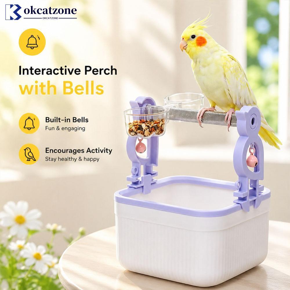 OKCATZONE Parrot การฝึกอบรมไม่เต็มเต็งขาตั้งแพลตฟอร์ม Bird Perch อาหารชามน้ําอลูมิเนียม Rolling Bird