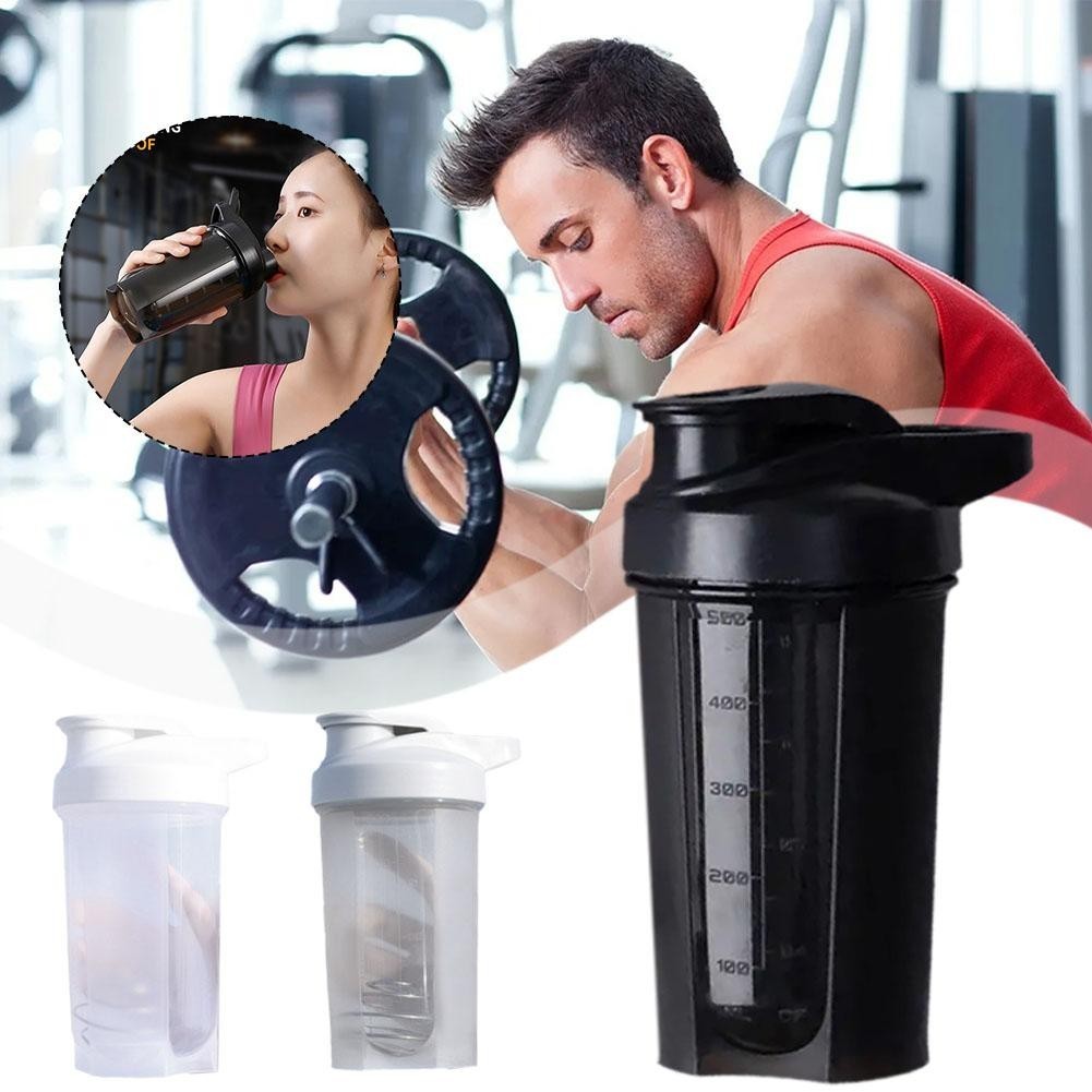 500ml เครื่องปั่น Shaker ขวดสําเร็จการศึกษาแบบพกพาโปรตีนผง Shaker ขวดรั่ว T9j9