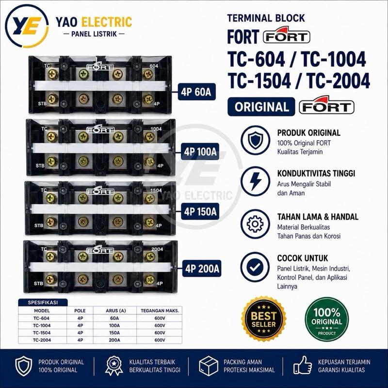 Fort Terminal Block Fort TC-604/TC-1004/TC-1504/TC-2004 4P 60A-200A คุณภาพสูงดั้งเดิมทนทานและเชื่อถื