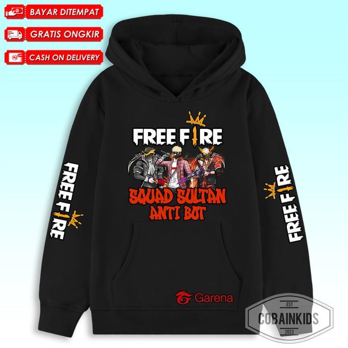Jaket Hoodie Anak FF FREE FIREEE SQUAD SULTAN ANTI BOT UNISEX  / Jaket Hoodie FF FREE FIREEE FASHION 120-150CM