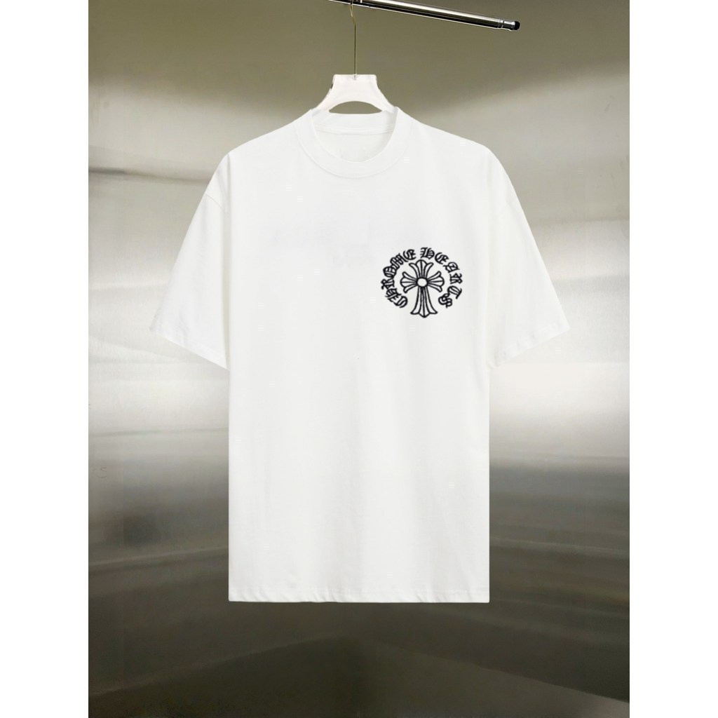 Chrome Hearts/Chrome Hearts ผู้ชายผู้หญิงเสื้อยืดพิมพ์ลายเสื้อยืดคู่ผ้าฝ้ายแท้ออกแบบ OFJE