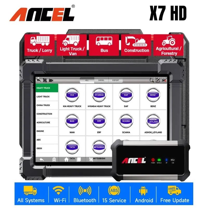 PAYC ANCEL X7HD Heavy Duty เครื่องสแกนเนอร์รถบรรทุกเต็มรูปแบบเครื่องมือวินิจฉัยแบบสองทิศทางดีเซลสแกน