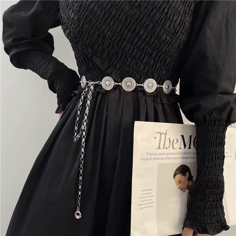 高级复古金属腰链裙子女士链条配* 饰时尚连衣裙搭配新款腰带装饰Chain Waist Chain Decoration Women'S Waist Accessories * Spicy Girl H