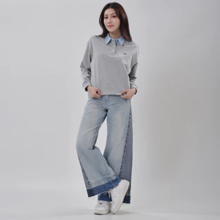 LEE กางเกงยีนส์ผู้หญิง คอลเลคชั่น Denim Obsession เอวสูง ทรงขากว้าง รุ่น LE F425WWIDN24 สียีนส์อ่อน