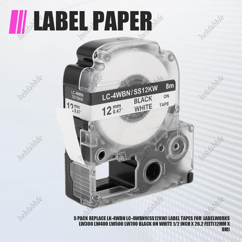 [ขายร้อน L]5 Pack เปลี่ยน -4WBN LC-4WBN9(SS12KW) เทปฉลากสําหรับ LabelWorks LW300 LW400 LW500 LW700 ส