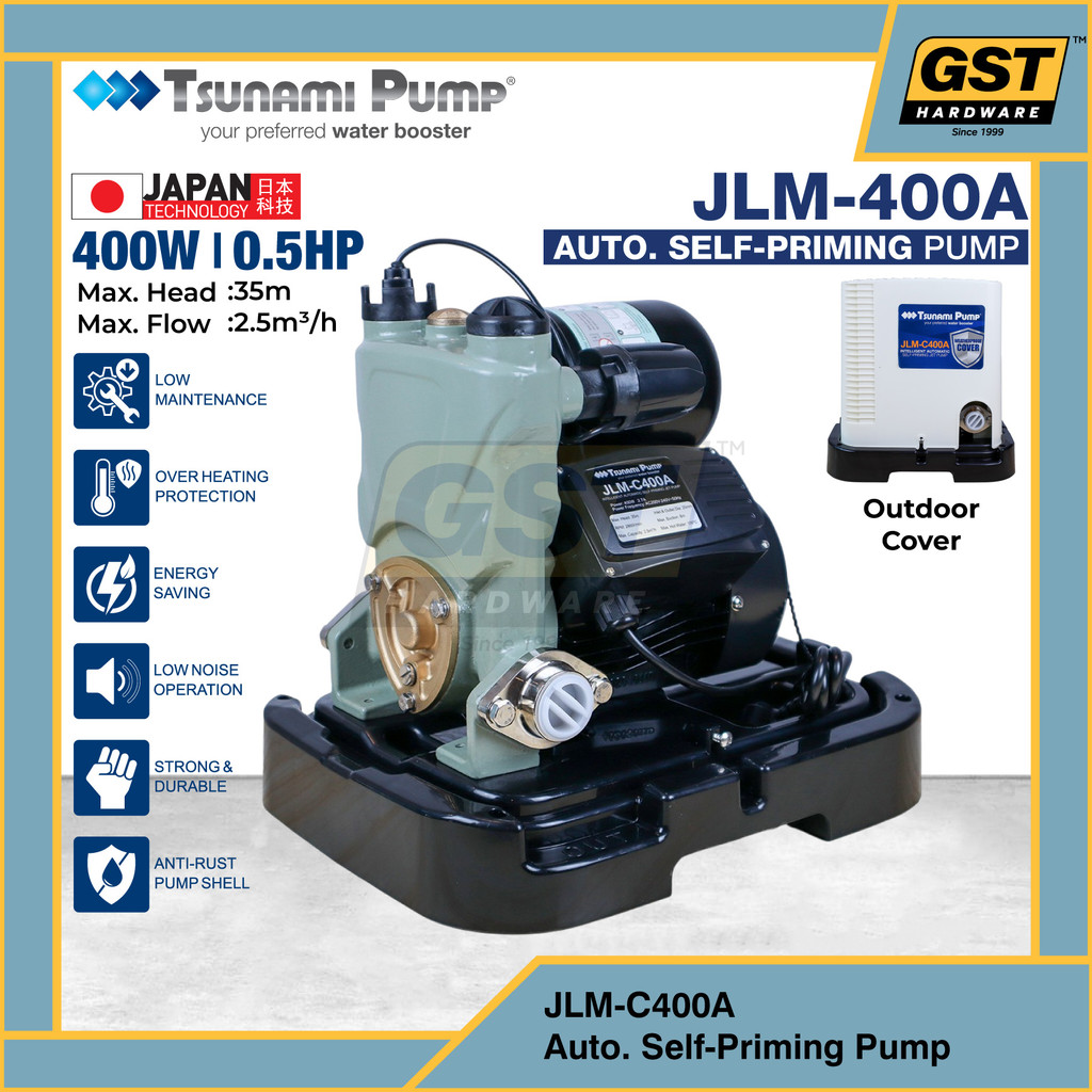 Tsunami JLM-C400A ปั๊มอัตโนมัติอัจฉริยะพร้อมฝาครอบกันน้ํา 400W (0.5Hp)