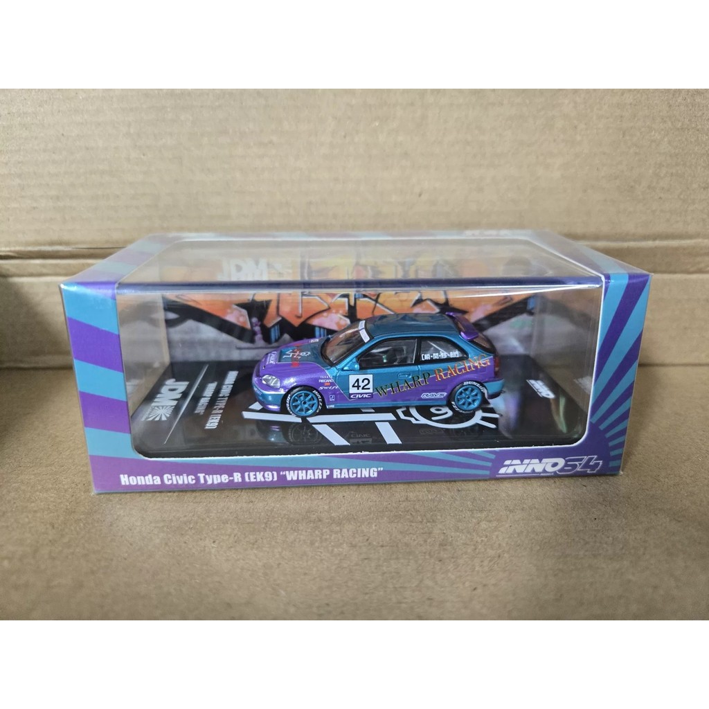ยี่ห้อใหม่ INNO 1/64 Honda Civic Honda Civic Type R EK9 Wharp racing JDM โมเดลรถโลหะผสม, แพ็คเกจเดิม