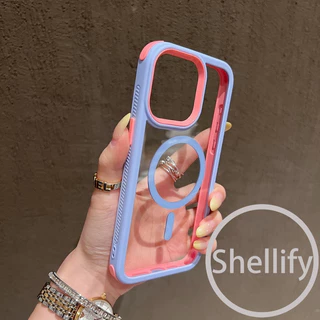 2-in-1 สีปิดกั้นแถบป้องกันการตกโปร่งใสสูงอะคริลิคเคสโทรศัพท์แม่เหล็กเหมาะสําหรับ iPhone 15, 16, 17 Pro Max รวมทุกอย่างด้านข้างเลื่อนฝาครอบซิลิโคนป้องกันการตก