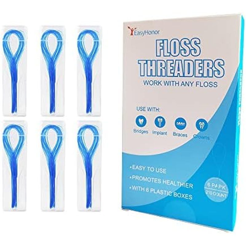 EasyHonor Floss Threaders, Dental Flossers สําหรับจัดฟัน, 210 จํานวน, สีฟ้า | ไหมขัดฟัน Threader สํา