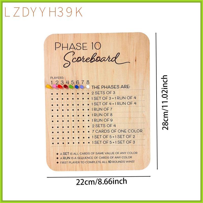 [lzdyyh39k] 6xPhase Ten Score Sheets Competition Wooden Phase Ten Scoreboard for Game Adult