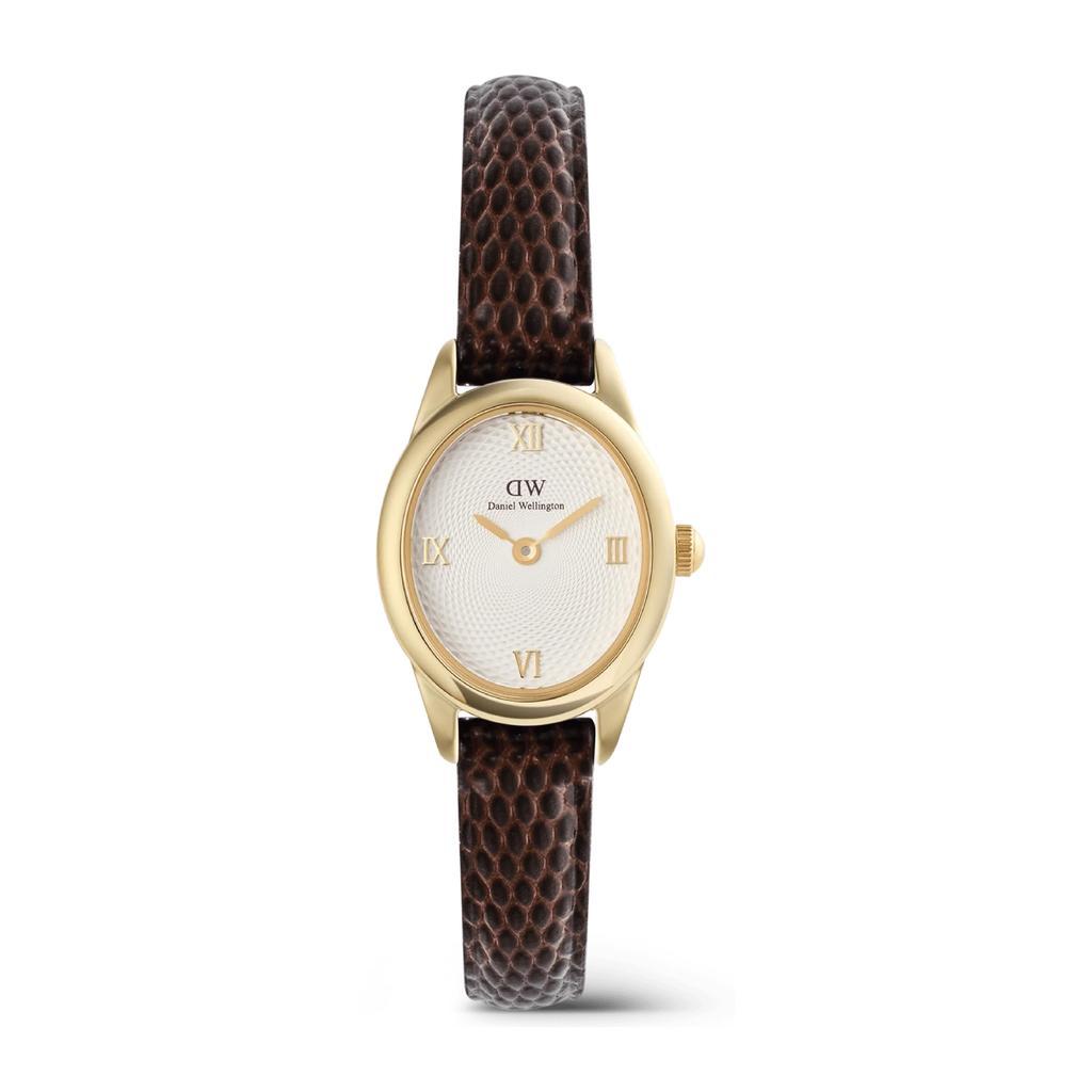Daniel Wellington Ophelia Mini Dark Brown Lizard White Guilloché Gold Leather Band Watch สําหรับผู้ห