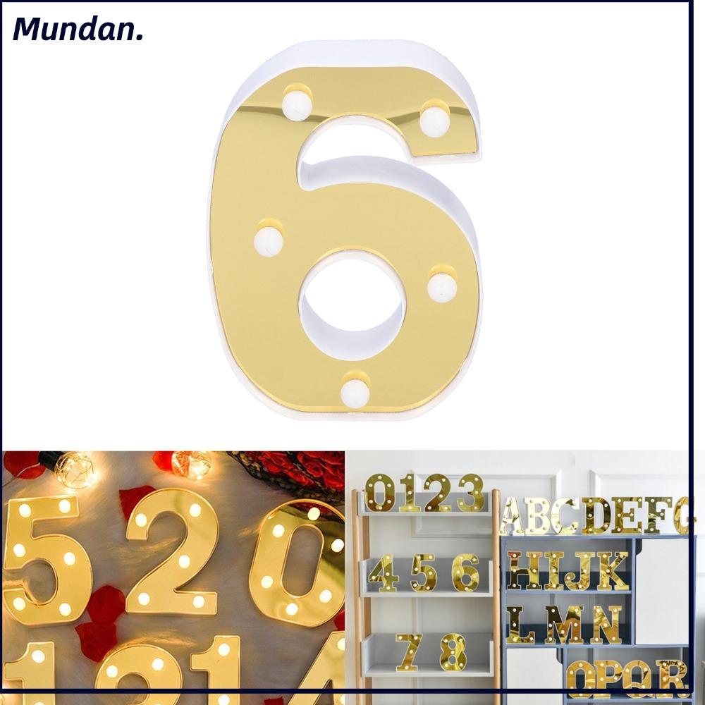 MUNDAN ไฟ LED Number Light, Warm White Light Number 6 Sign Lamp, Festive Battery Powered 6 LED Gold 